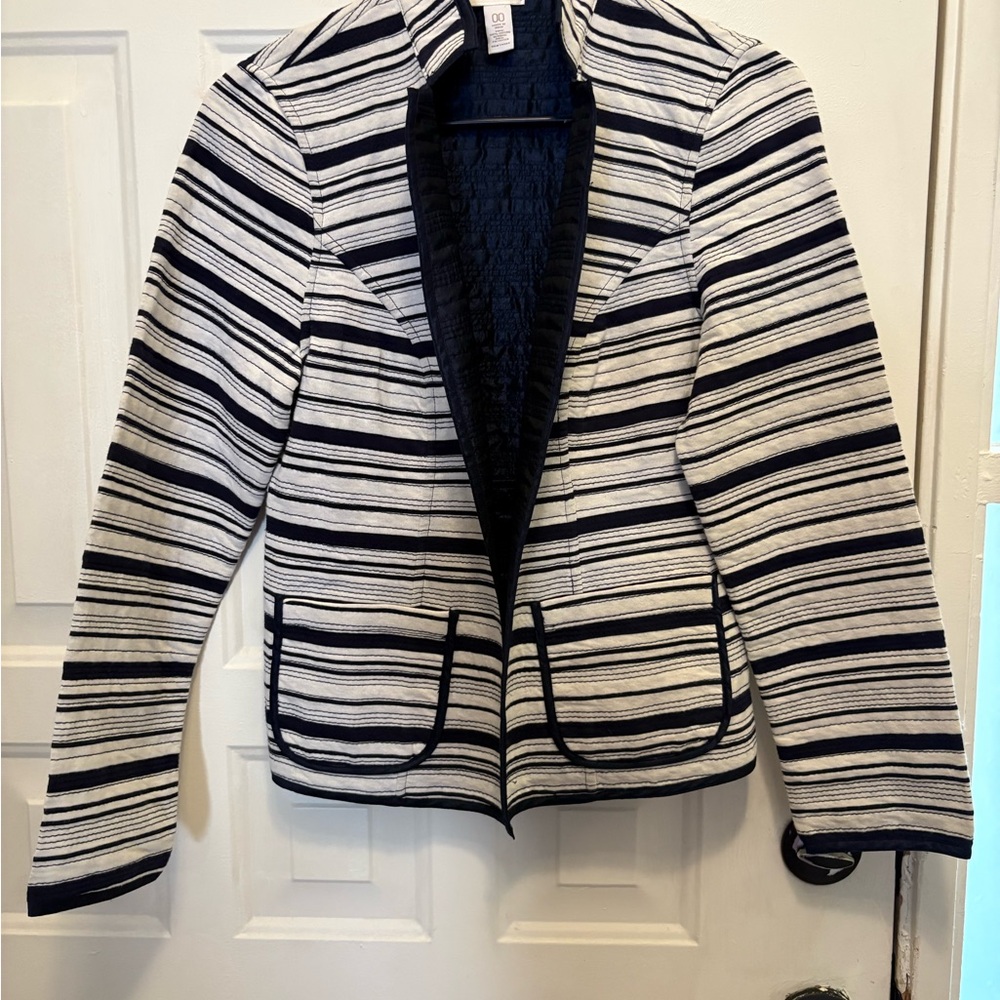 Chico's white and navy Striped Blazer